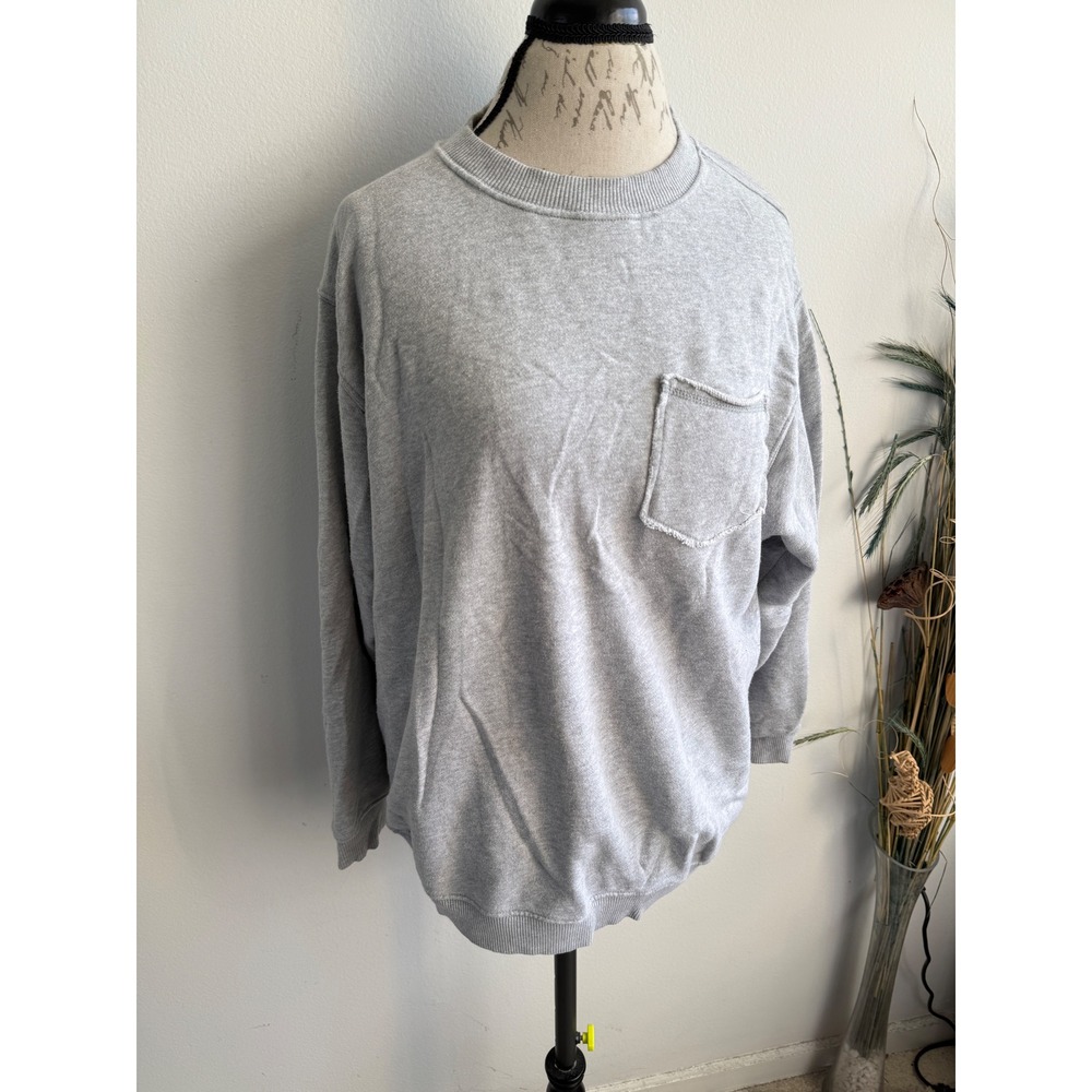 Aerie Womens Medium Gray Crewneck Sweatshirt Oversized Pocket Pullover Fleece - Picture 1 of 5